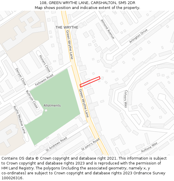 108, GREEN WRYTHE LANE, CARSHALTON, SM5 2DR: Location map and indicative extent of plot