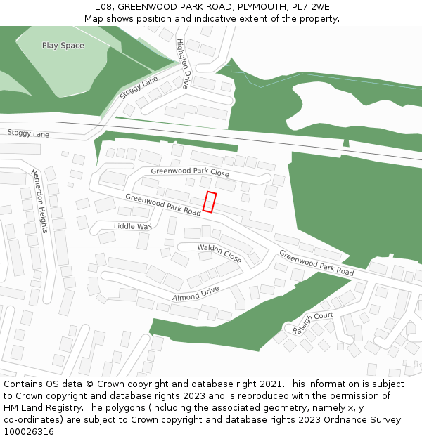 108, GREENWOOD PARK ROAD, PLYMOUTH, PL7 2WE: Location map and indicative extent of plot