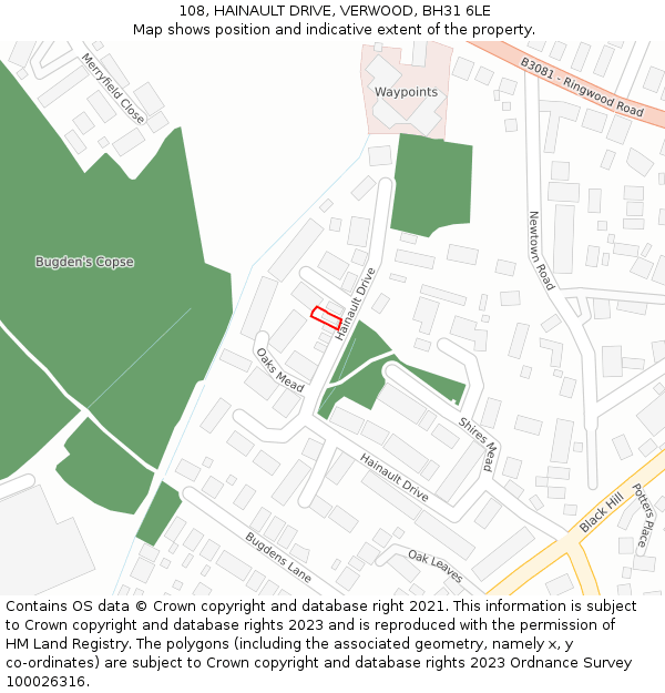 108, HAINAULT DRIVE, VERWOOD, BH31 6LE: Location map and indicative extent of plot