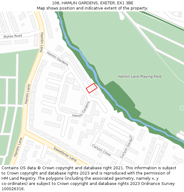 108, HAMLIN GARDENS, EXETER, EX1 3BE: Location map and indicative extent of plot