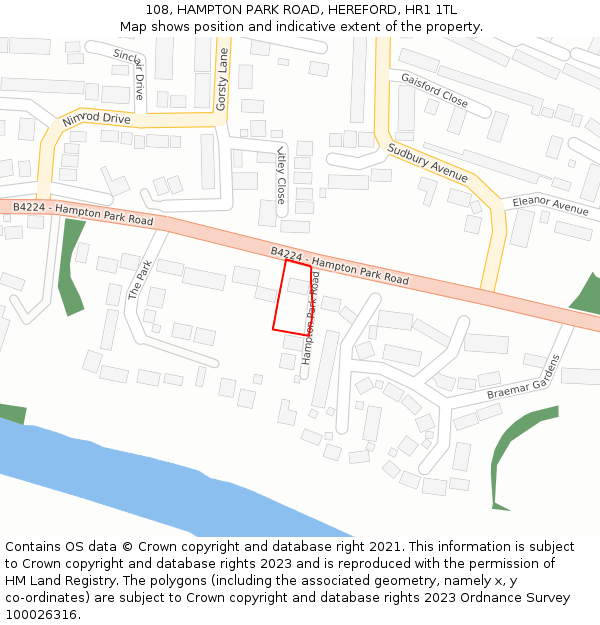 108, HAMPTON PARK ROAD, HEREFORD, HR1 1TL: Location map and indicative extent of plot