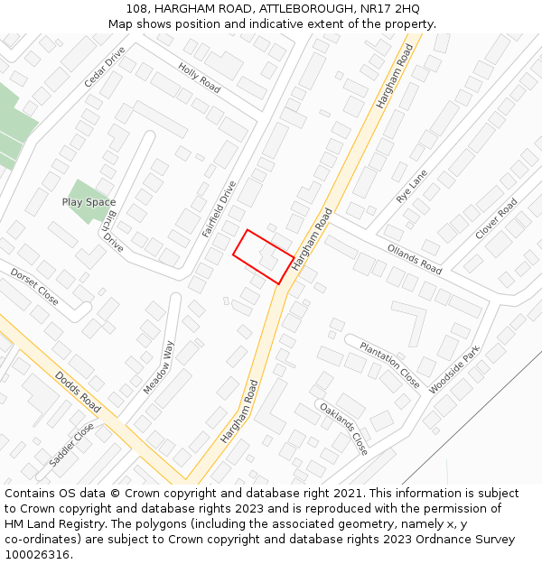 108, HARGHAM ROAD, ATTLEBOROUGH, NR17 2HQ: Location map and indicative extent of plot