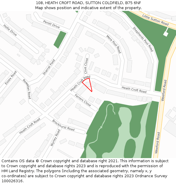 108, HEATH CROFT ROAD, SUTTON COLDFIELD, B75 6NF: Location map and indicative extent of plot