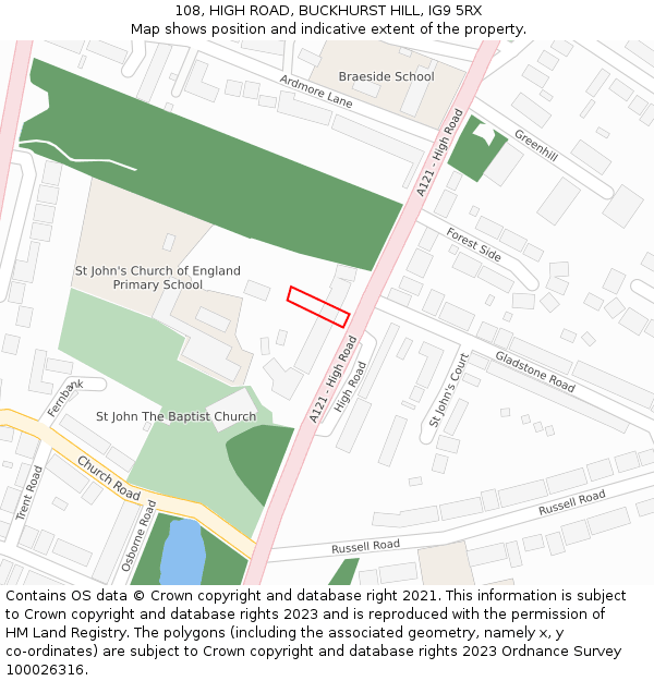 108, HIGH ROAD, BUCKHURST HILL, IG9 5RX: Location map and indicative extent of plot