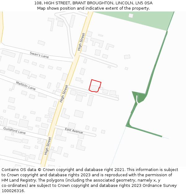 108, HIGH STREET, BRANT BROUGHTON, LINCOLN, LN5 0SA: Location map and indicative extent of plot