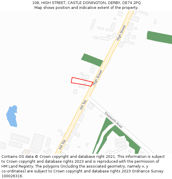 108, HIGH STREET, CASTLE DONINGTON, DERBY, DE74 2PQ: Location map and indicative extent of plot
