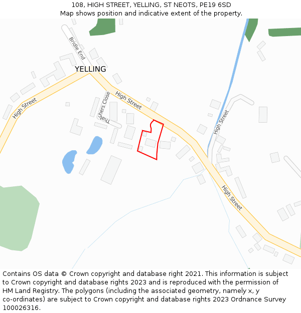 108, HIGH STREET, YELLING, ST NEOTS, PE19 6SD: Location map and indicative extent of plot