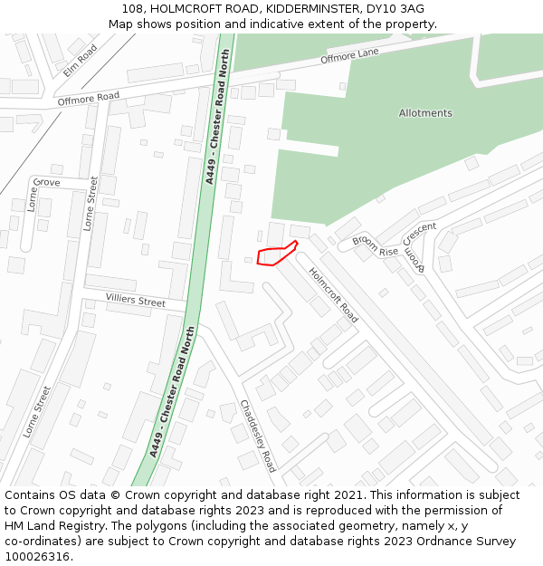 108, HOLMCROFT ROAD, KIDDERMINSTER, DY10 3AG: Location map and indicative extent of plot