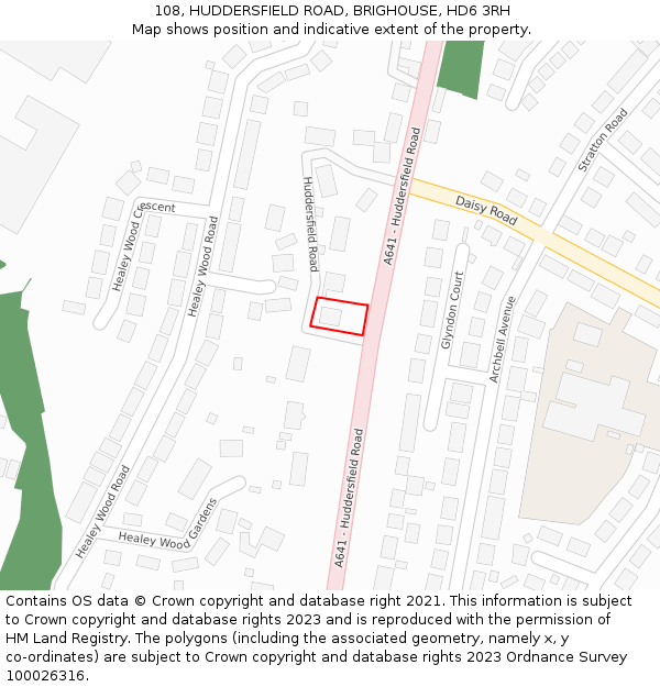 108, HUDDERSFIELD ROAD, BRIGHOUSE, HD6 3RH: Location map and indicative extent of plot