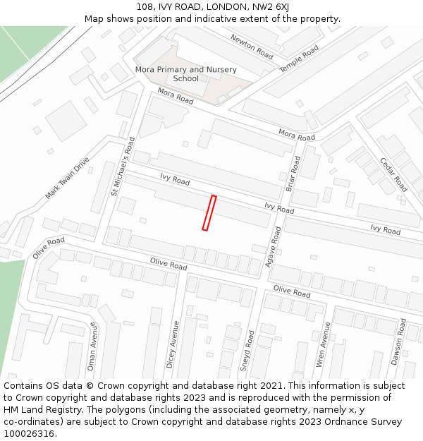 108, IVY ROAD, LONDON, NW2 6XJ: Location map and indicative extent of plot