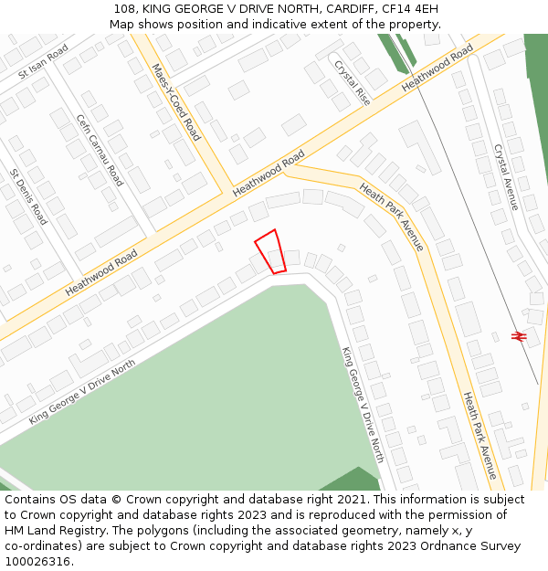 108, KING GEORGE V DRIVE NORTH, CARDIFF, CF14 4EH: Location map and indicative extent of plot