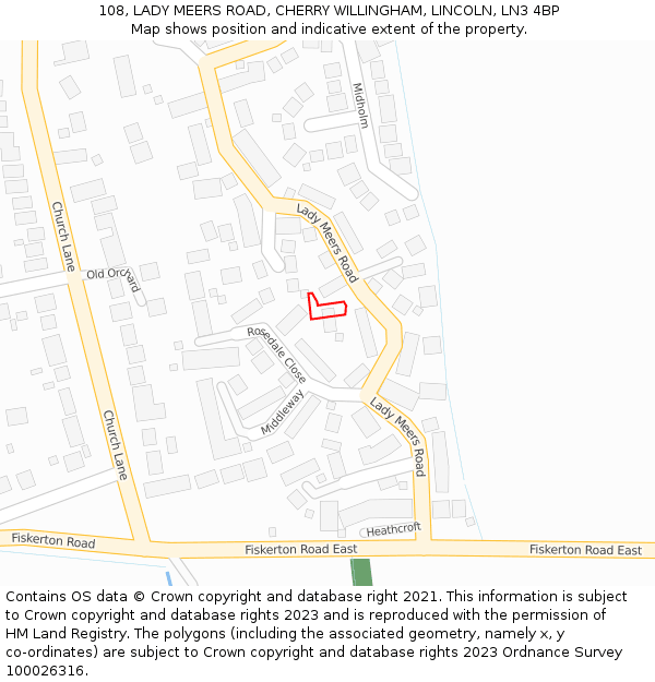 108, LADY MEERS ROAD, CHERRY WILLINGHAM, LINCOLN, LN3 4BP: Location map and indicative extent of plot