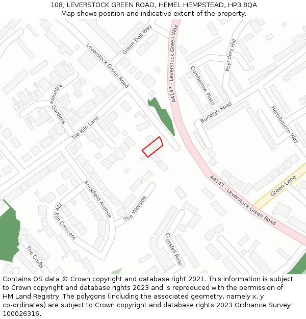 108, LEVERSTOCK GREEN ROAD, HEMEL HEMPSTEAD, HP3 8QA: Location map and indicative extent of plot