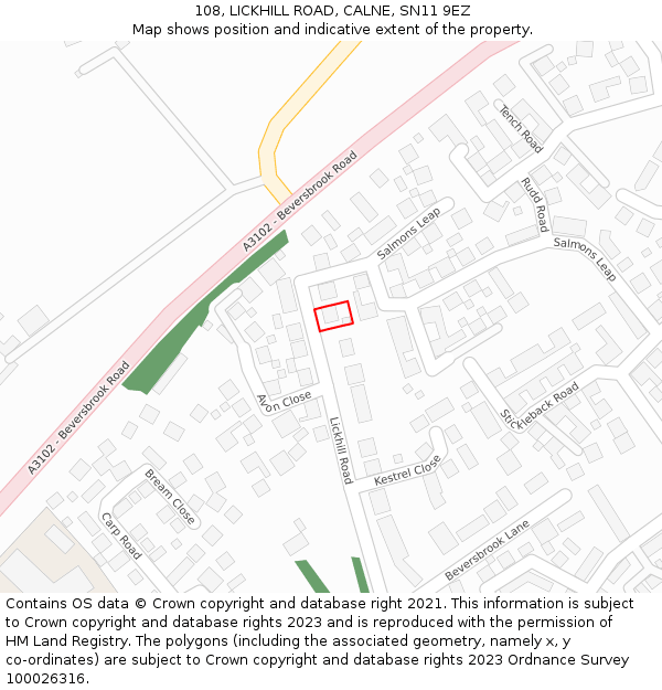 108, LICKHILL ROAD, CALNE, SN11 9EZ: Location map and indicative extent of plot