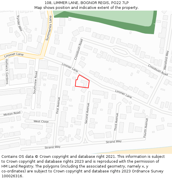 108, LIMMER LANE, BOGNOR REGIS, PO22 7LP: Location map and indicative extent of plot