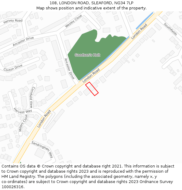108, LONDON ROAD, SLEAFORD, NG34 7LP: Location map and indicative extent of plot