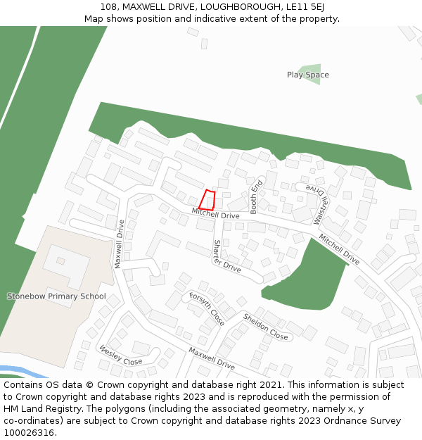 108, MAXWELL DRIVE, LOUGHBOROUGH, LE11 5EJ: Location map and indicative extent of plot