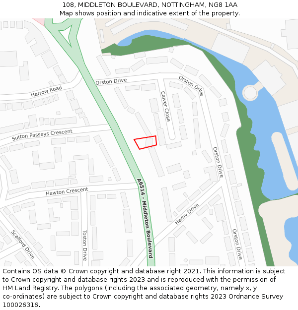 108, MIDDLETON BOULEVARD, NOTTINGHAM, NG8 1AA: Location map and indicative extent of plot
