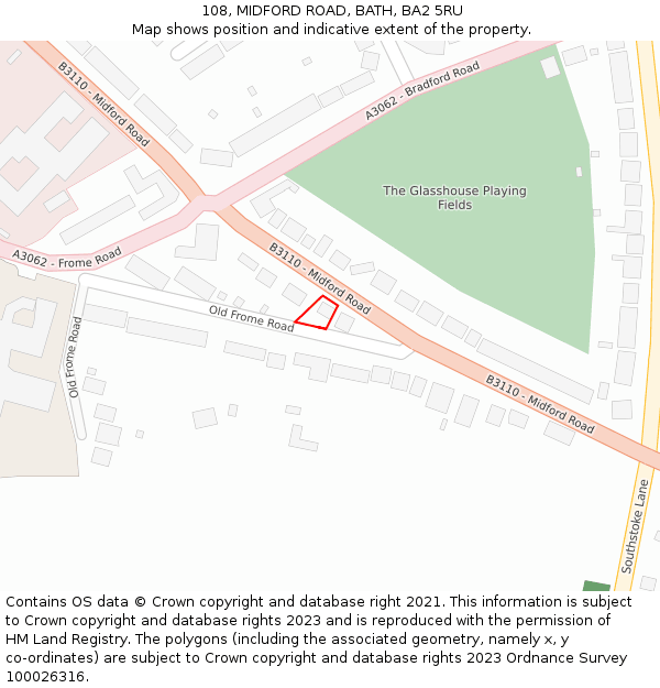 108, MIDFORD ROAD, BATH, BA2 5RU: Location map and indicative extent of plot