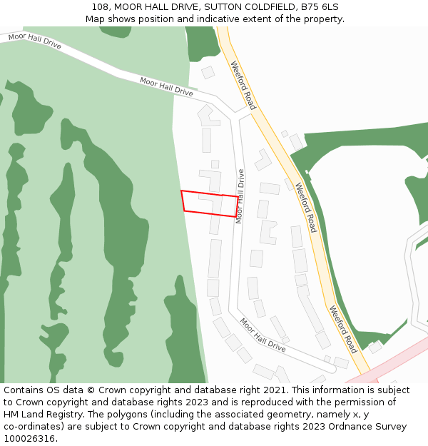 108, MOOR HALL DRIVE, SUTTON COLDFIELD, B75 6LS: Location map and indicative extent of plot
