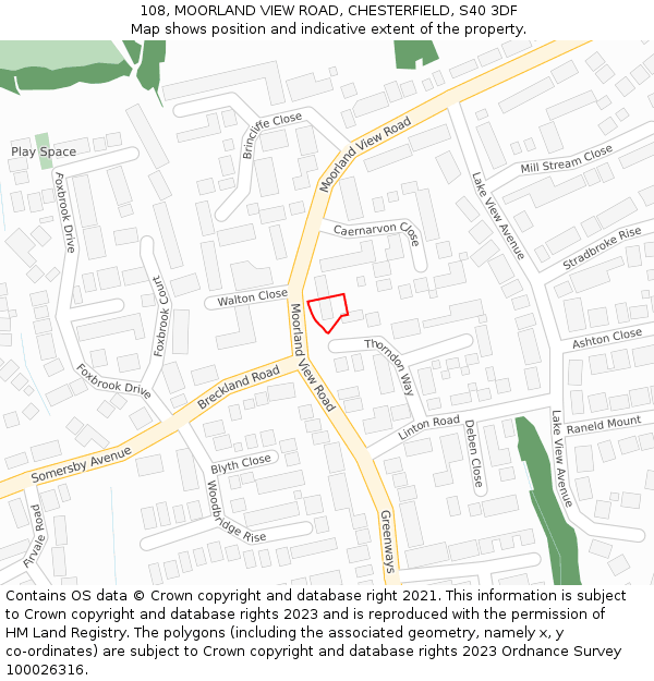 108, MOORLAND VIEW ROAD, CHESTERFIELD, S40 3DF: Location map and indicative extent of plot