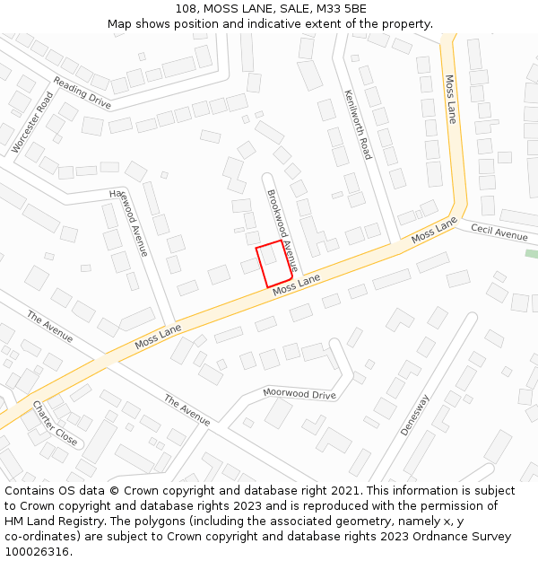 108, MOSS LANE, SALE, M33 5BE: Location map and indicative extent of plot