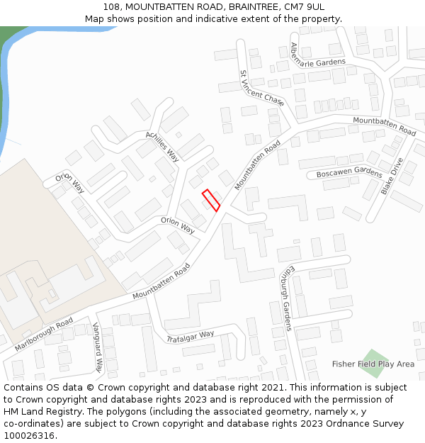 108, MOUNTBATTEN ROAD, BRAINTREE, CM7 9UL: Location map and indicative extent of plot