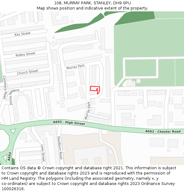 108, MURRAY PARK, STANLEY, DH9 0PU: Location map and indicative extent of plot
