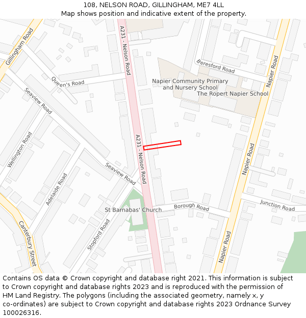 108, NELSON ROAD, GILLINGHAM, ME7 4LL: Location map and indicative extent of plot