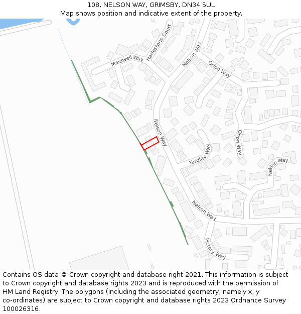 108, NELSON WAY, GRIMSBY, DN34 5UL: Location map and indicative extent of plot