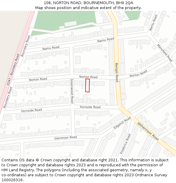 108, NORTON ROAD, BOURNEMOUTH, BH9 2QA: Location map and indicative extent of plot