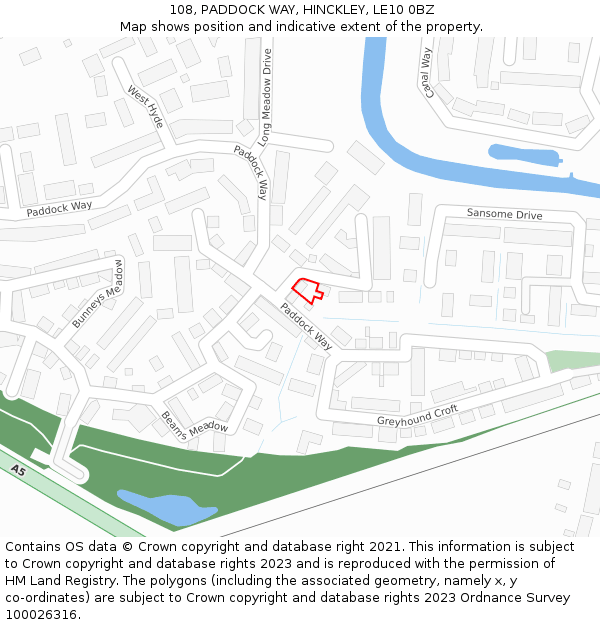 108, PADDOCK WAY, HINCKLEY, LE10 0BZ: Location map and indicative extent of plot