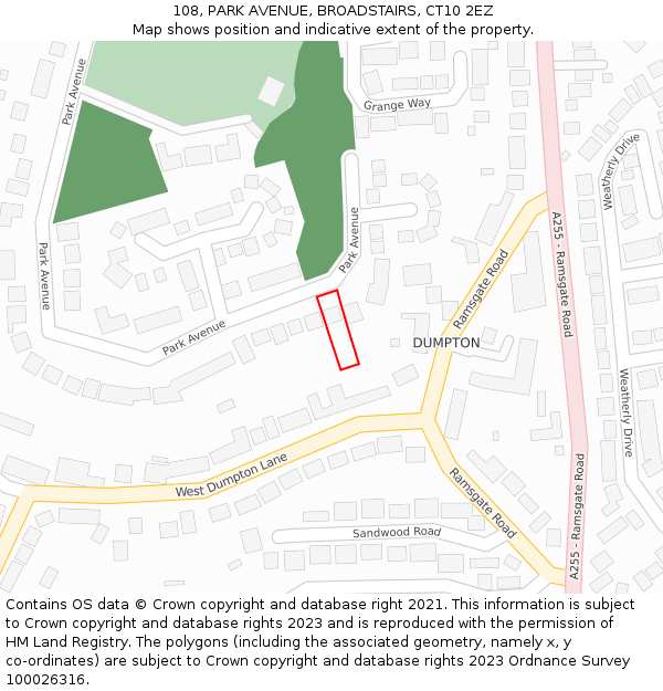 108, PARK AVENUE, BROADSTAIRS, CT10 2EZ: Location map and indicative extent of plot