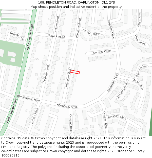 108, PENDLETON ROAD, DARLINGTON, DL1 2YS: Location map and indicative extent of plot