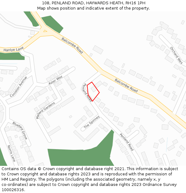 108, PENLAND ROAD, HAYWARDS HEATH, RH16 1PH: Location map and indicative extent of plot