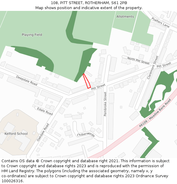 108, PITT STREET, ROTHERHAM, S61 2PB: Location map and indicative extent of plot