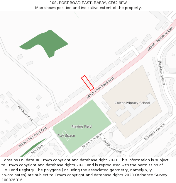 108, PORT ROAD EAST, BARRY, CF62 9PW: Location map and indicative extent of plot