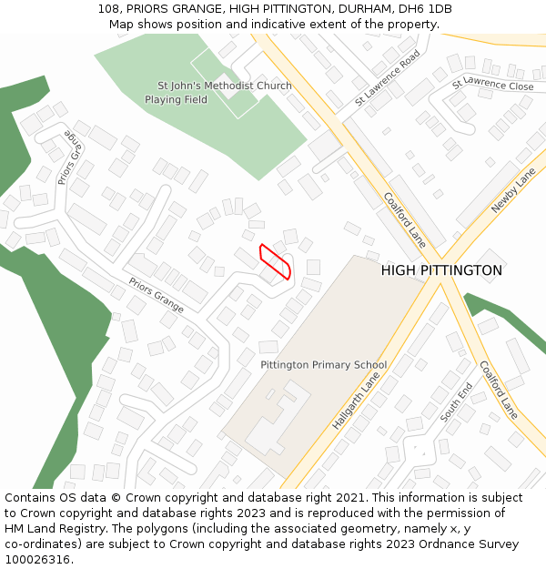 108, PRIORS GRANGE, HIGH PITTINGTON, DURHAM, DH6 1DB: Location map and indicative extent of plot