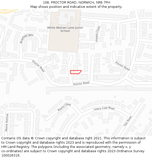 108, PROCTOR ROAD, NORWICH, NR6 7PH: Location map and indicative extent of plot