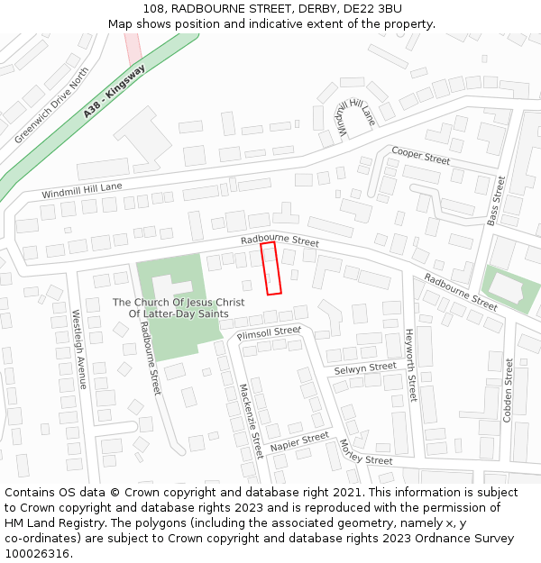108, RADBOURNE STREET, DERBY, DE22 3BU: Location map and indicative extent of plot