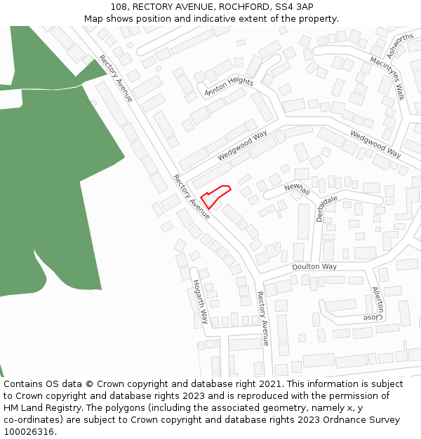 108, RECTORY AVENUE, ROCHFORD, SS4 3AP: Location map and indicative extent of plot