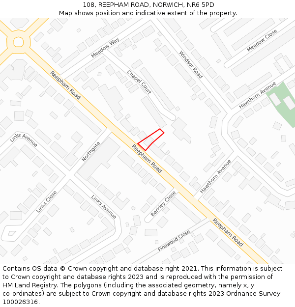 108, REEPHAM ROAD, NORWICH, NR6 5PD: Location map and indicative extent of plot