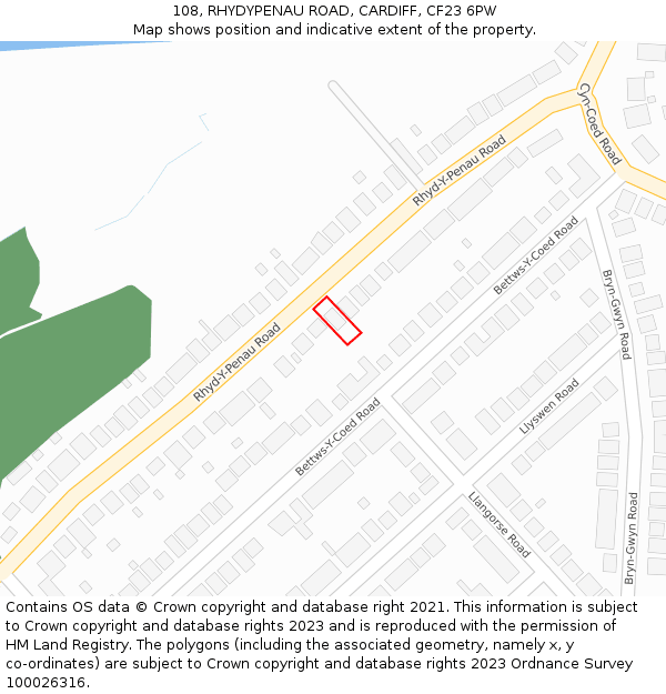 108, RHYDYPENAU ROAD, CARDIFF, CF23 6PW: Location map and indicative extent of plot