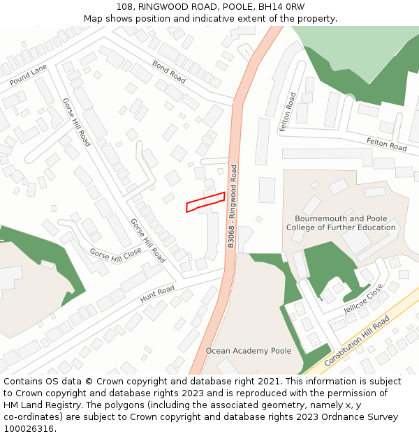 108, RINGWOOD ROAD, POOLE, BH14 0RW: Location map and indicative extent of plot