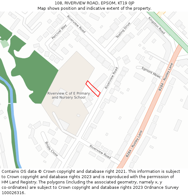 108, RIVERVIEW ROAD, EPSOM, KT19 0JP: Location map and indicative extent of plot