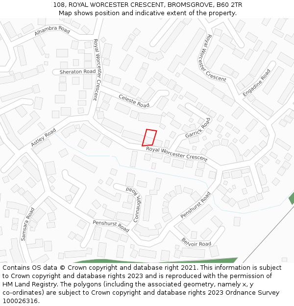 108, ROYAL WORCESTER CRESCENT, BROMSGROVE, B60 2TR: Location map and indicative extent of plot