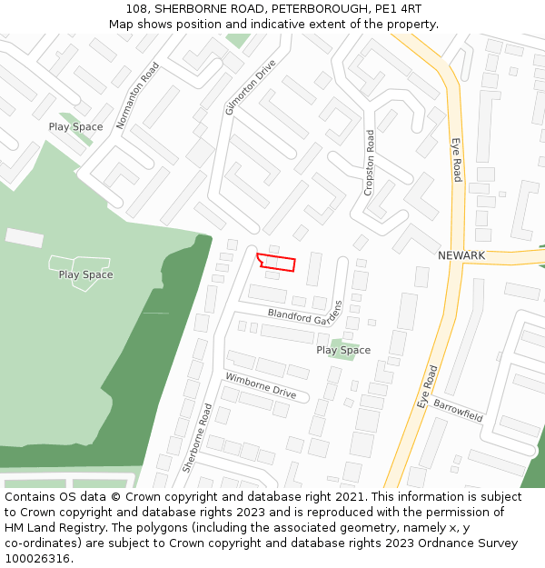 108, SHERBORNE ROAD, PETERBOROUGH, PE1 4RT: Location map and indicative extent of plot