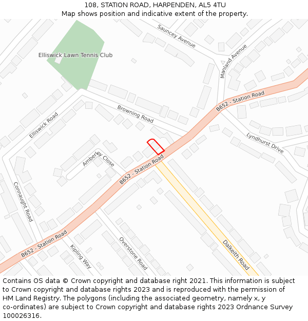 108, STATION ROAD, HARPENDEN, AL5 4TU: Location map and indicative extent of plot