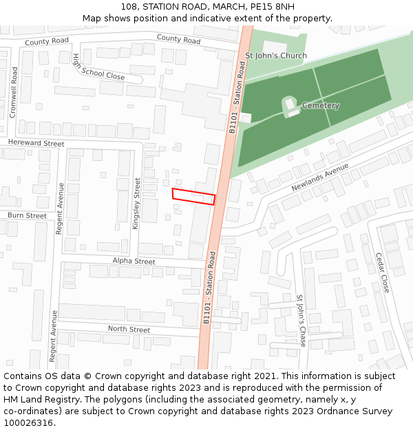 108, STATION ROAD, MARCH, PE15 8NH: Location map and indicative extent of plot