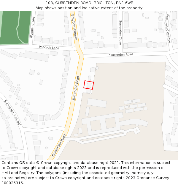 108, SURRENDEN ROAD, BRIGHTON, BN1 6WB: Location map and indicative extent of plot